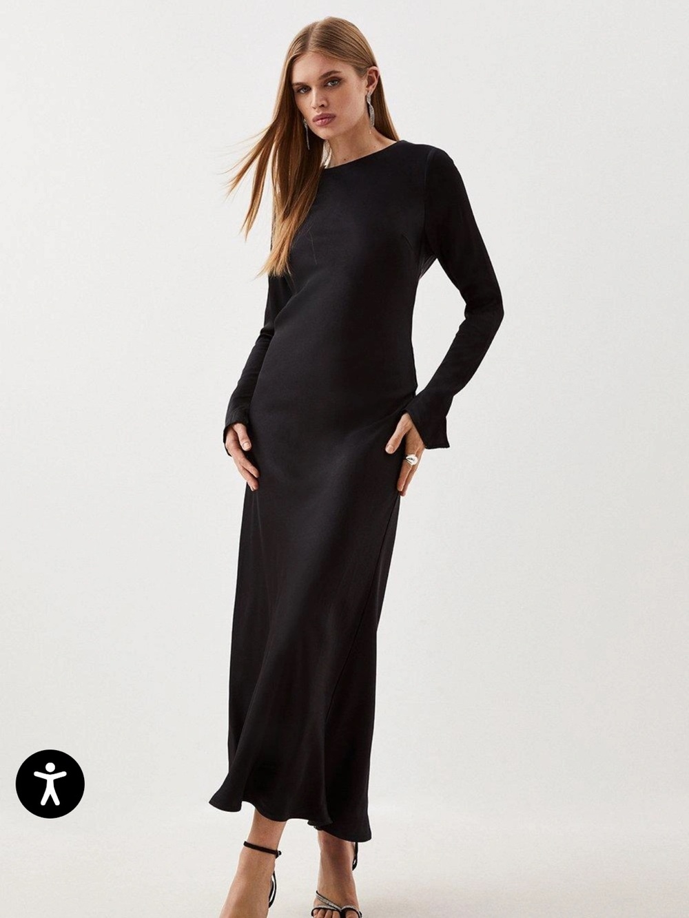 Karen Millen Viscose Satin Woven Long Sleeve Maxi Dress - Black